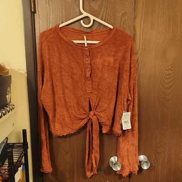 Free People Tops - Free People Rust Tie-Front Blouse